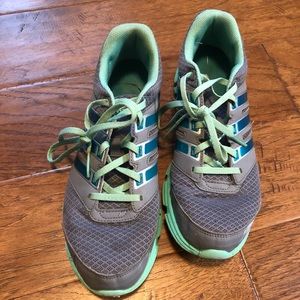 Teal and gray adidas sneakers